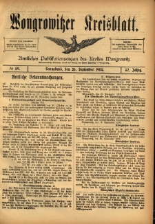 Wongrowitzer Kreisblatt: Amtliches Publikationsorgan des Kreises Wongrowitz 1903.09.26 Jg.52 Nr39