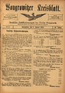 Wongrowitzer Kreisblatt: Amtliches Publikationsorgan des Kreises Wongrowitz 1904.01.09 Jg.53 Nr2