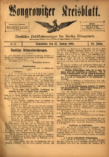 Wongrowitzer Kreisblatt: Amtliches Publikationsorgan des Kreises Wongrowitz 1904.01.23 Jg.53 Nr4