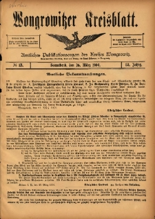 Wongrowitzer Kreisblatt: Amtliches Publikationsorgan des Kreises Wongrowitz 1904.03.26 Jg.53 Nr13
