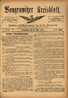 Wongrowitzer Kreisblatt: Amtliches Publikationsorgan des Kreises Wongrowitz 1904.04.16 Jg.53 Nr16