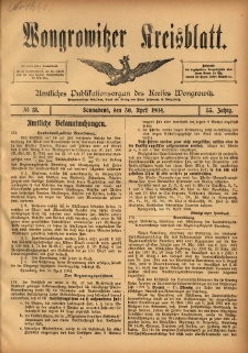 Wongrowitzer Kreisblatt: Amtliches Publikationsorgan des Kreises Wongrowitz 1904.04.30 Jg.53 Nr18