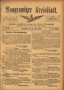 Wongrowitzer Kreisblatt: Amtliches Publikationsorgan des Kreises Wongrowitz 1904.06.24 Jg.53 Nr26