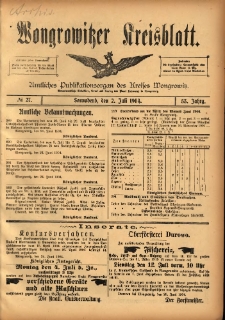 Wongrowitzer Kreisblatt: Amtliches Publikationsorgan des Kreises Wongrowitz 1904.07.02 Jg.53 Nr27