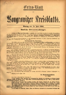 Extra-Blatt des Wongrowitzer Kreissblatt 1904.07.18
