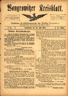 Wongrowitzer Kreisblatt: Amtliches Publikationsorgan des Kreises Wongrowitz 1904.07.30 Jg.53 Nr31