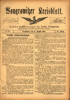 Wongrowitzer Kreisblatt: Amtliches Publikationsorgan des Kreises Wongrowitz 1904.08.13 Jg.53 Nr33