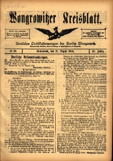Wongrowitzer Kreisblatt: Amtliches Publikationsorgan des Kreises Wongrowitz 1904.08.27 Jg.53 Nr35