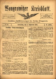 Wongrowitzer Kreisblatt: Amtliches Publikationsorgan des Kreises Wongrowitz 1904.09.03 Jg.53 Nr36