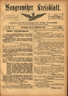 Wongrowitzer Kreisblatt: Amtliches Publikationsorgan des Kreises Wongrowitz 1904.09.17 Jg.53 Nr38