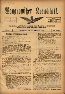 Wongrowitzer Kreisblatt: Amtliches Publikationsorgan des Kreises Wongrowitz 1904.09.24 Jg.53 Nr39