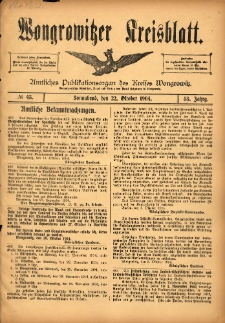 Wongrowitzer Kreisblatt: Amtliches Publikationsorgan des Kreises Wongrowitz 1904.10.22 Jg.53 Nr43
