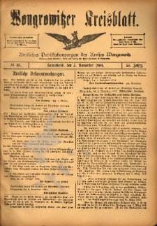 Wongrowitzer Kreisblatt: Amtliches Publikationsorgan des Kreises Wongrowitz 1904.11.05 Jg.53 Nr45