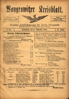 Wongrowitzer Kreisblatt: Amtliches Publikationsorgan des Kreises Wongrowitz 1904.11.12 Jg.53 Nr46