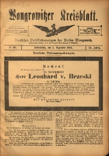 Wongrowitzer Kreisblatt: Amtliches Publikationsorgan des Kreises Wongrowitz 1904.12.03 Jg.53 Nr49