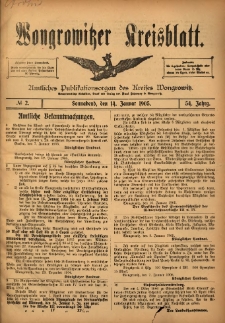 Wongrowitzer Kreisblatt: Amtliches Publikationsorgan des Kreises Wongrowitz 1905.01.14 Jg.54 Nr2