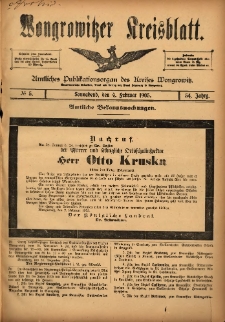 Wongrowitzer Kreisblatt: Amtliches Publikationsorgan des Kreises Wongrowitz 1905.02.04 Jg.54 Nr5