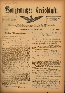 Wongrowitzer Kreisblatt: Amtliches Publikationsorgan des Kreises Wongrowitz 1905.02.18 Jg.54 Nr7
