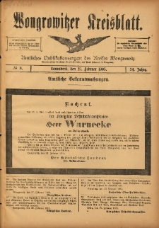 Wongrowitzer Kreisblatt: Amtliches Publikationsorgan des Kreises Wongrowitz 1905.02.25 Jg.54 Nr8