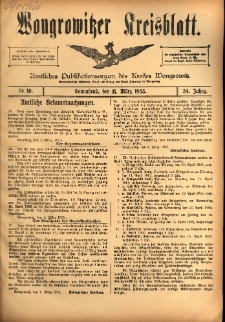 Wongrowitzer Kreisblatt: Amtliches Publikationsorgan des Kreises Wongrowitz 1905.03.11 Jg.54 Nr10