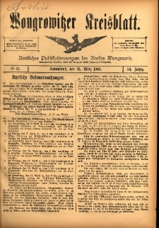 Wongrowitzer Kreisblatt: Amtliches Publikationsorgan des Kreises Wongrowitz 1905.03.25 Jg.54 Nr12