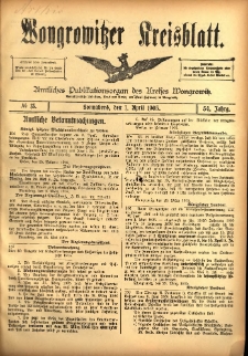 Wongrowitzer Kreisblatt: Amtliches Publikationsorgan des Kreises Wongrowitz 1905.04.01 Jg.54 Nr13