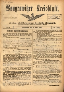 Wongrowitzer Kreisblatt: Amtliches Publikationsorgan des Kreises Wongrowitz 1905.04.08 Jg.54 Nr14