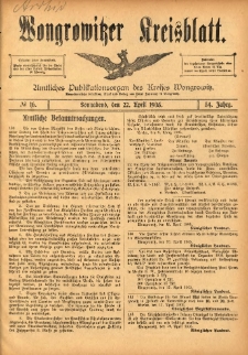 Wongrowitzer Kreisblatt: Amtliches Publikationsorgan des Kreises Wongrowitz 1905.04.22 Jg.54 Nr16