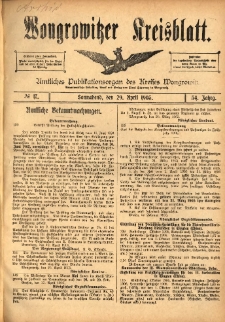 Wongrowitzer Kreisblatt: Amtliches Publikationsorgan des Kreises Wongrowitz 1905.04.29 Jg.54 Nr17