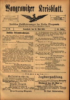 Wongrowitzer Kreisblatt: Amtliches Publikationsorgan des Kreises Wongrowitz 1905.05.20 Jg.54 Nr20