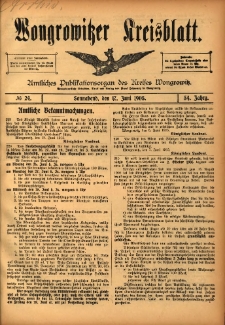 Wongrowitzer Kreisblatt: Amtliches Publikationsorgan des Kreises Wongrowitz 1905.06.17 Jg.54 Nr24