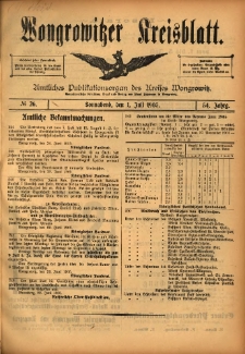 Wongrowitzer Kreisblatt: Amtliches Publikationsorgan des Kreises Wongrowitz 1905.07.01 Jg.54 Nr26