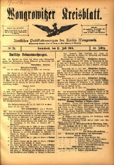 Wongrowitzer Kreisblatt: Amtliches Publikationsorgan des Kreises Wongrowitz 1905.07.15 Jg.54 Nr28