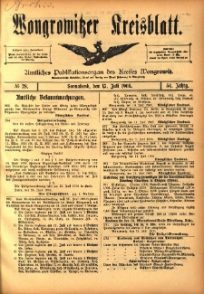 Wongrowitzer Kreisblatt: Amtliches Publikationsorgan des Kreises Wongrowitz 1905.07.15 Jg.54 Nr28