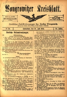 Wongrowitzer Kreisblatt: Amtliches Publikationsorgan des Kreises Wongrowitz 1905.07.29 Jg.54 Nr30