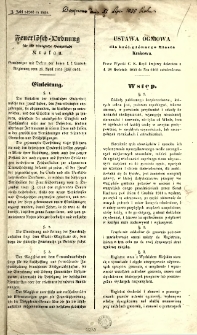 Feuerl&ouml;sch-Ordnung f&uuml;r die k&ouml;nigliche hauptstadt Krakau : genehmiget mit Dekret der hohen K.K. Landes-Regierung vom 28. April 1855 Zahl 6165 = Ustawa ogniowa dla kr&oacute;l. gł&oacute;wnego Miasta Krakowa : przez Wysoki C.K. Rząd krajowy dekretem z d. 28 kwietnia 1855 do Nru 6165 zatwierdzona