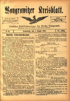 Wongrowitzer Kreisblatt: Amtliches Publikationsorgan des Kreises Wongrowitz 1905.08.05 Jg.54 Nr31