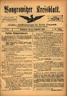 Wongrowitzer Kreisblatt: Amtliches Publikationsorgan des Kreises Wongrowitz 1905.09.16 Jg.54 Nr37