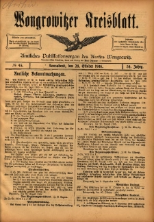 Wongrowitzer Kreisblatt: Amtliches Publikationsorgan des Kreises Wongrowitz 1905.10.28 Jg.54 Nr43