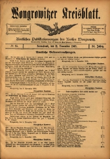 Wongrowitzer Kreisblatt: Amtliches Publikationsorgan des Kreises Wongrowitz 1905.11.11 Jg.54 Nr45