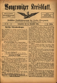Wongrowitzer Kreisblatt: Amtliches Publikationsorgan des Kreises Wongrowitz 1905.11.25 Jg.54 Nr47