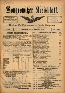 Wongrowitzer Kreisblatt: Amtliches Publikationsorgan des Kreises Wongrowitz 1905.12.02 Jg.54 Nr48