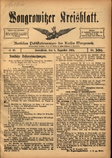 Wongrowitzer Kreisblatt: Amtliches Publikationsorgan des Kreises Wongrowitz 1905.12.09 Jg.54 Nr49
