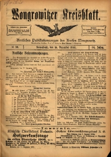 Wongrowitzer Kreisblatt: Amtliches Publikationsorgan des Kreises Wongrowitz 1905.12.16 Jg.54 Nr50