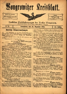 Wongrowitzer Kreisblatt: Amtliches Publikationsorgan des Kreises Wongrowitz 1905.12.23 Jg.54 Nr51
