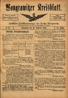 Wongrowitzer Kreisblatt: Amtliches Publikationsorgan des Kreises Wongrowitz 1905.12.30 Jg.54 Nr52