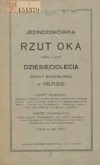 Jednodniówka Rzut oka wydana z okazji dziesięciolecia Szkoły Wydziałowej w Pelplinie
