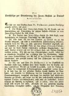 Die Vorschl&auml;ge zur Erweiterung der Irren-Austalt zu Owinsk betreffend