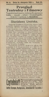 Przegląd Teatralny i Filmowy: tygodnik ilustrowany poświęcony sprawom teatru, muzyki, sztuki i kinematografu 1924.08.10 R.6 Nr9