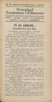 Przegląd Teatralny i Filmowy: tygodnik ilustrowany poświęcony sprawom teatru, muzyki, sztuki i kinematografu 1924.09.28 R.6 Nr16